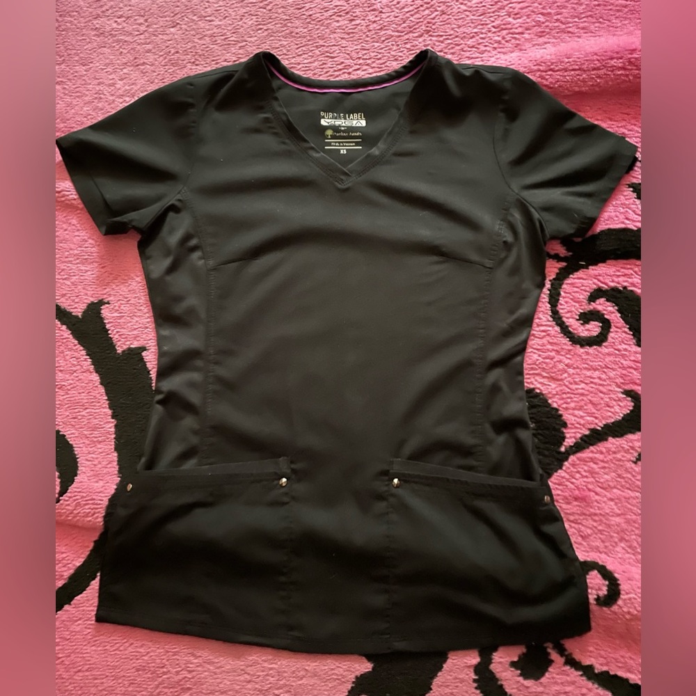 Women’s XS Black Purple Label Yoga by Healing Hands Scrub Juliet Top